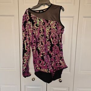 Sequin Embellished Black and Pink Women's Leotard
